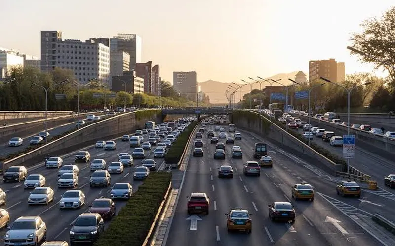 Coche eléctrico circulando por autovía