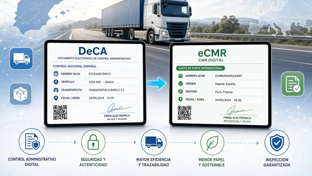 Conductor de camión mostrando un documento de transporte digital en una tableta